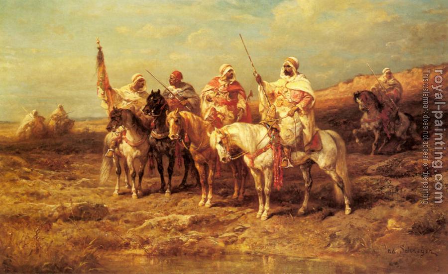 Adolf Schreyer : Arab Horseman By A watering Hole